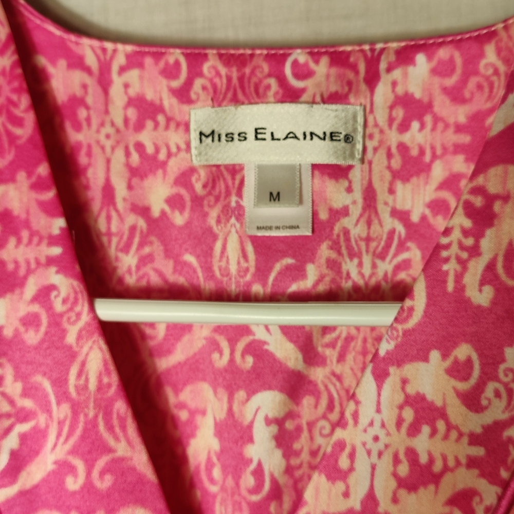 Miss Elaine Pink Satin Damask Robe M Full Zip Tassel Pockets Soft Lounge - Picture 7 of 15